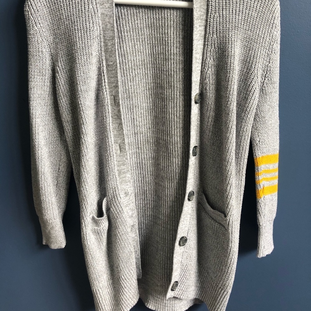 Gray Cardigan with Cute Yellow Stripe